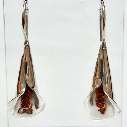 EARRINGS STERLING SILVER LILY WITH COPPER CENTRE
