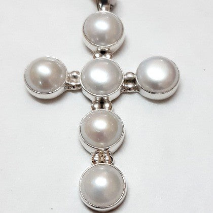 PENDANT STERLING SILVER CROSS WITH PEARLS