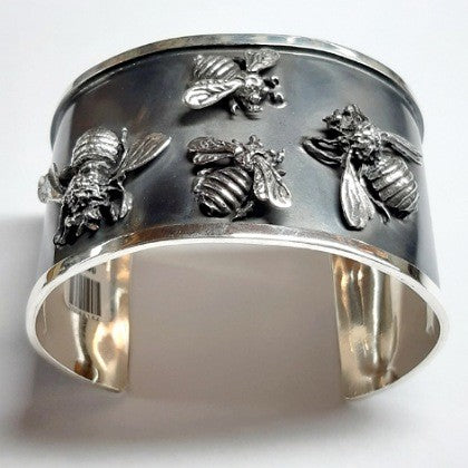 CUFF BRACELET STERLING SILVER WITH BEES