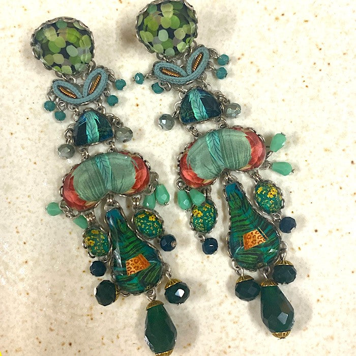 AYALABAR EARRINGS GREENS WITH PINK