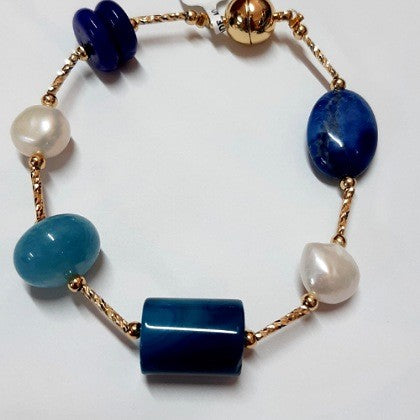 BRACELET SODALITE AND PEARLS ON GOLD