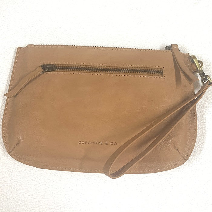 LEATHER HANDBAG CAMEL PARTY POUCH