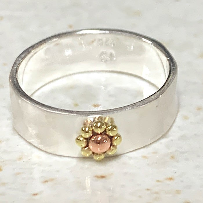 RING STERLING SILVER BAND BRASS COPPER FLOWER SIZE 6
