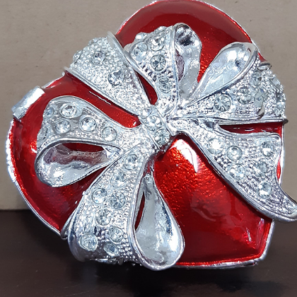 TRINKET BOX RED HEART SILVER BOW