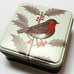 SMALL SQUARE CHRISTMAS TIN WITH ROBIN AND HOLLY