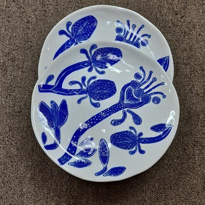 BOHEMIAN BLUE AND WHITE SIDE PLATE PAIR