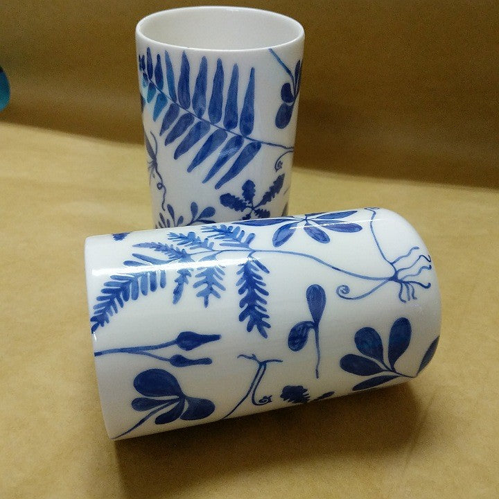 ANGUS AND CELESTE BLUE AND WHITE TUMBLERS SET TWO