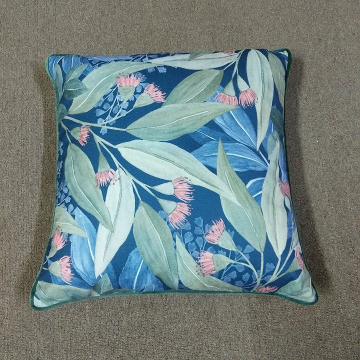 CUSHION SQUARE 50 CM NAVY WITH GUM LEAVES