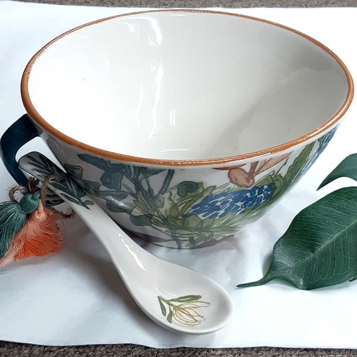 CERAMIC SOUP CUP LARGE WITH SMALL SPOON