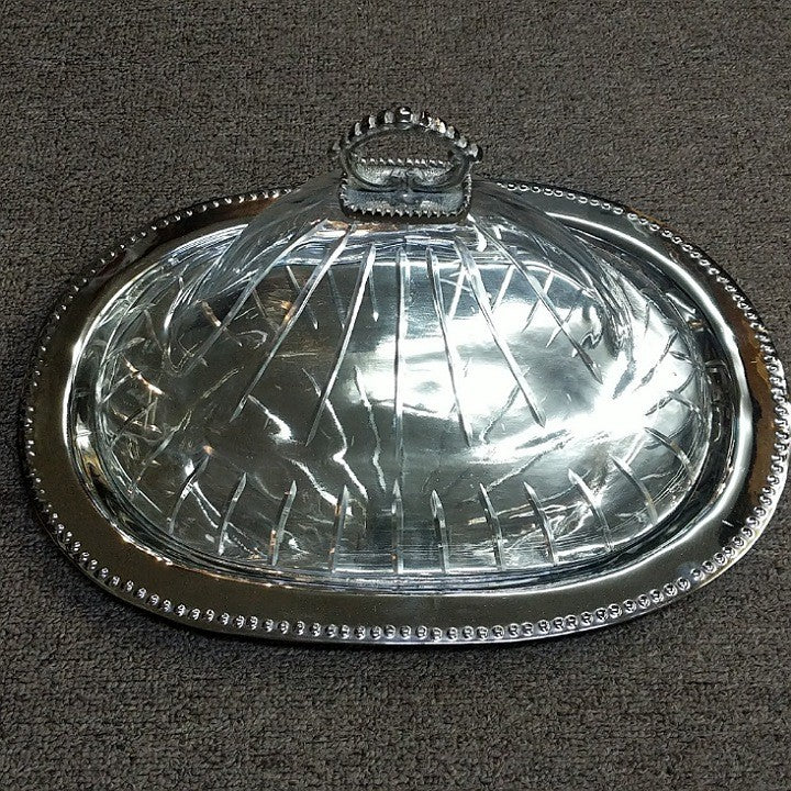 GLASS OVAL DOME WITH PLATE
