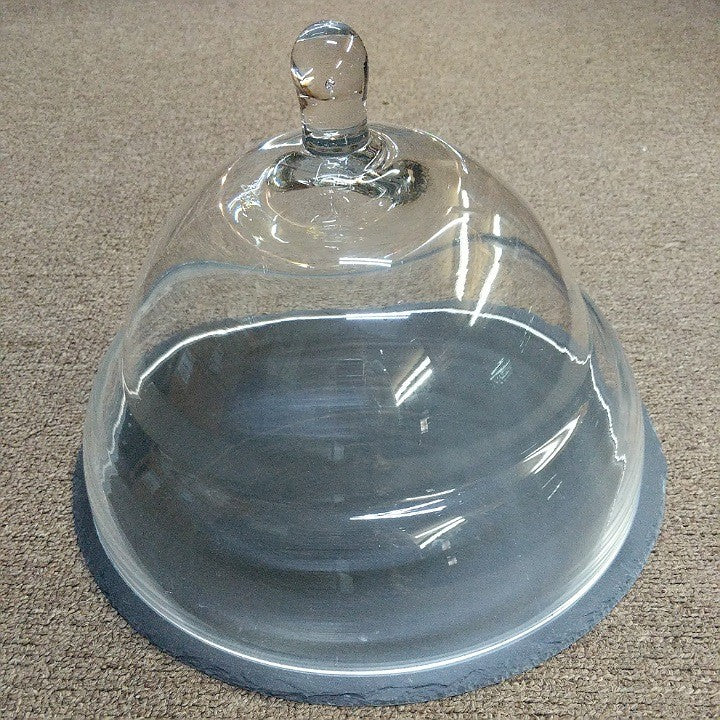 GLASS CLOCHE ON SLATE PLATTER
