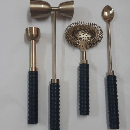 COCKTAIL TOOL SET BRASS LEATHER