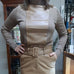 LEATHER FRONT MERINO WOOL SWEATER TOFFEE
