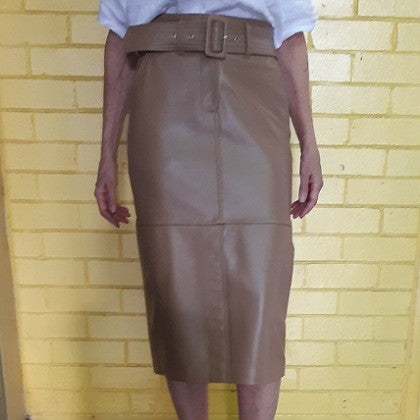 LEATHER SKIRT LONG LINE TOFFEE SIZE 2